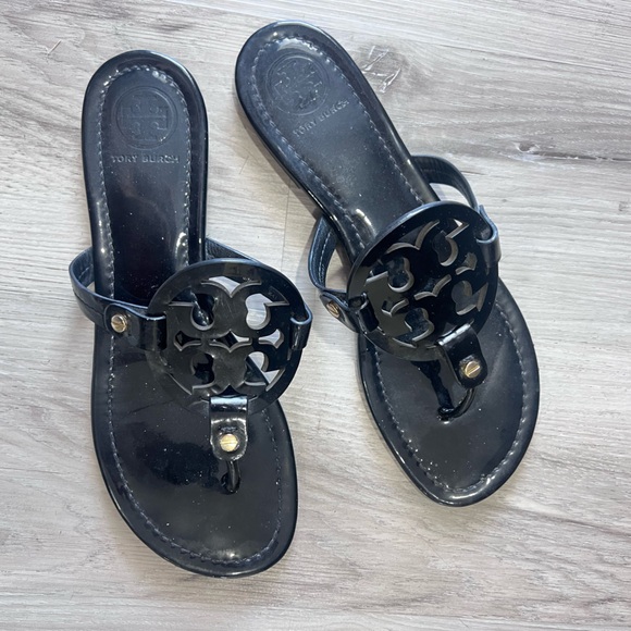 Tory Burch Glossy Black Slide Sandals - Picture 2 of 3
